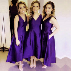 navy blue satin v neck bridesmaid dresses elegant