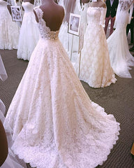 Vintage Lace Cap Sleeves Open Back Princess Wedding Dresses For Bride