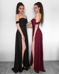 Long Chiffon Sweetheart Off The Shoulder Bridesmaid Dress Leg Split