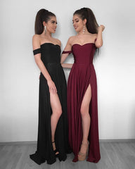 Long Chiffon Sweetheart Off The Shoulder Bridesmaid Dress Leg Split