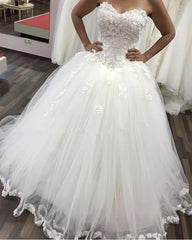 Lace Flowers Sweetheart Drop Waistline Tulle Wedding Gowns 2019