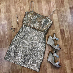 Spaghetti Straps Short Sequins Bridesmaid Dresses