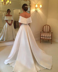 A-line Off The Shoulder Long Satin Wedding Dresses