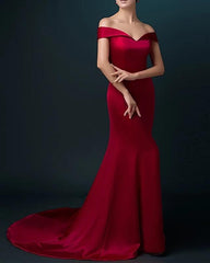 V-neck Off The Shoulder Satin Long Mermaid Bridesmaid Dresses