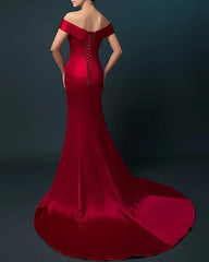 V-neck Off The Shoulder Satin Long Mermaid Bridesmaid Dresses
