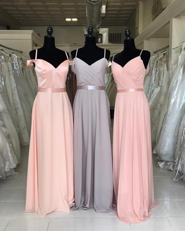 Off The Shoulder V-neck Chiffon Bridesmaid Dresses Floor Length