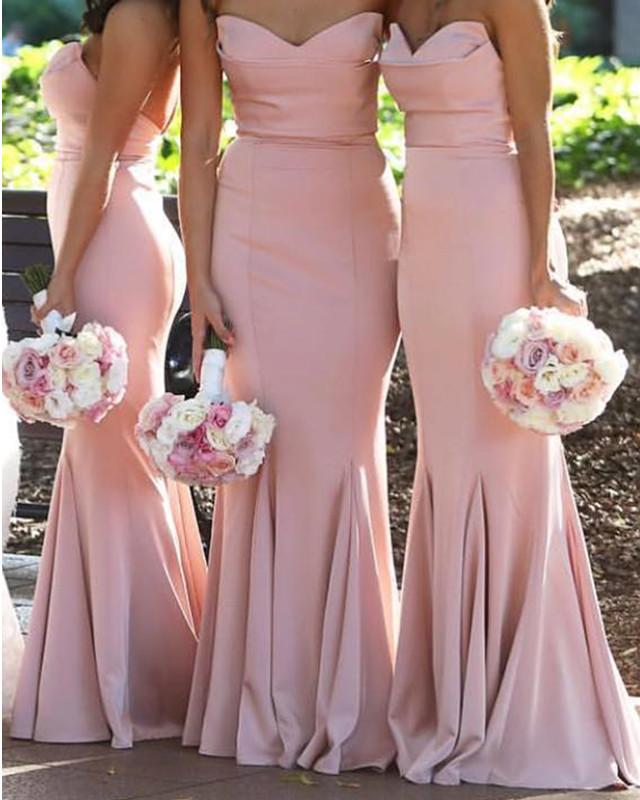 Ruched Sweetheart Satin Corset Mermaid Bridesmaid Dresses Floor Length