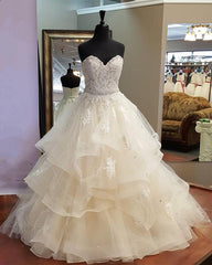 Lace Sweetheart Organza Layered Ball Gowns Wedding Dresses 2018