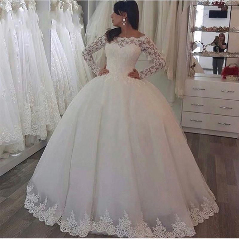 white lace long sleeves Ball Gowns Wedding Dresses Off The Shoulder