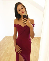 Mermaid V-neck Long Satin Evening Dresses 2018 Slit Prom Gowns