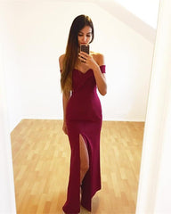 Mermaid V-neck Long Satin Evening Dresses 2018 Slit Prom Gowns
