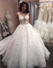 Vintage Illusion Neckline Lace Wedding Dresses Ball Gowns