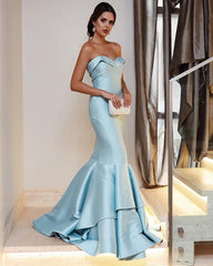 Sweetheart Bodice Corset Satin Prom Dresses Mermaid Evening Gowns