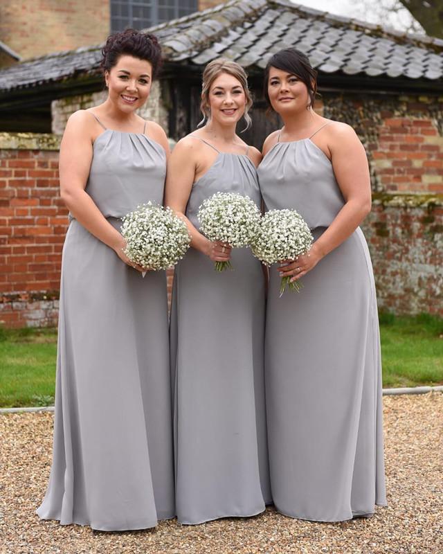 Modern Style Long Chiffon Halter Long Bridesmaid Dresses Plus Size