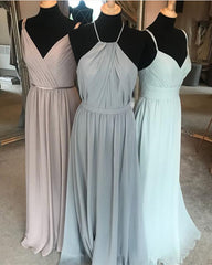 Modern Style Long Chiffon Halter Long Bridesmaid Dresses Plus Size