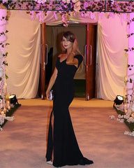 Sexy V-neck Off The Shoulder Long Slit Mermaid Prom Dresses 2018