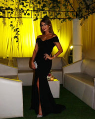 Sexy V-neck Off The Shoulder Long Slit Mermaid Prom Dresses 2018
