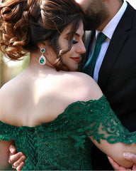 Lace Off The Shoulder Tulle Ball Gown Wedding Dresses Green