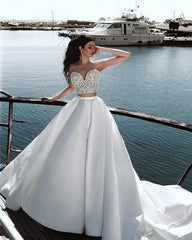 Elegant Lace Embroidery Sweetheart Satin Wedding Dresses Two Piece