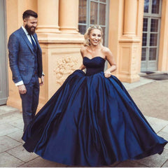 navy blue sweetheart ball gowns satin wedding dresses 2019