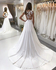 Boho Chic Lace Appliques Long Chiffon Beach Wedding Dresses 2022