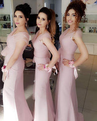Tulle Cap Sleeves V-neck Long Jersey Mermaid Bridesmaid Dresses