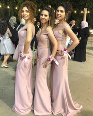 Tulle Cap Sleeves V-neck Long Jersey Mermaid Bridesmaid Dresses