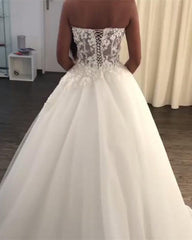 Lace Appliques Sweetheart See Through Corset Tulle Wedding Dresses