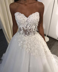 Lace Appliques Sweetheart See Through Corset Tulle Wedding Dresses