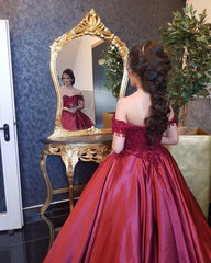 Delicate Lace V-neck  Off The Shoulder Satin Ball Gowns Wedding Dress