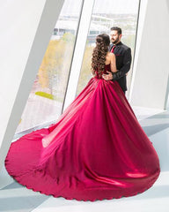 Velvet Sweetheart Satin Ball Gowns Burgundy Wedding Dresses