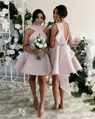 Vintage 1950s Style Short Halter Satin Bow Back Bridesmaid Dresses