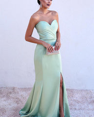 Ruched Sweetheart Mermaid Split Prom Dresses 2019