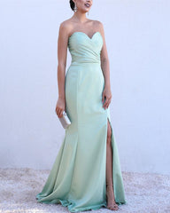 Ruched Sweetheart Mermaid Split Prom Dresses 2019