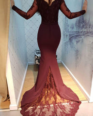 Sheer Lace Long Sleeves Mermaid Court Train Bridesmaid Dresses