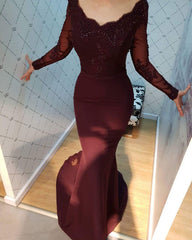 Sheer Lace Long Sleeves Mermaid Court Train Bridesmaid Dresses