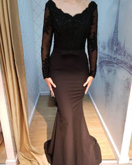 Sheer Lace Long Sleeves Mermaid Court Train Bridesmaid Dresses