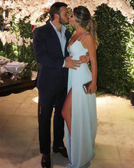 Long Chiffon V-neck Leg Split Prom Dresses 2018 Floor Length Bridesmaid Dresses