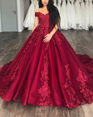 Lace Appliques Off Shoulder Organza And Tulle Quinceanera Dresses