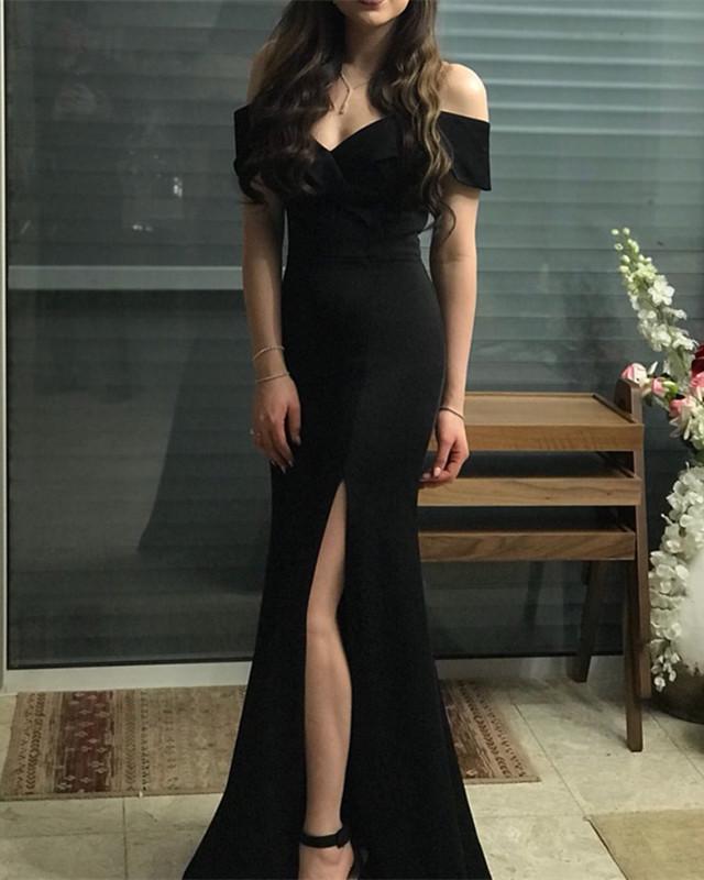 Stylish Mermaid Off-The-Shoulder Prom Dresses Leg Split Evening Gown