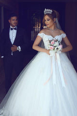 Lace Sweetheart Off Shoulder Tulle Ball Gowns Wedding Dresses 2018