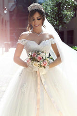 Lace Sweetheart Off Shoulder Tulle Ball Gowns Wedding Dresses 2018