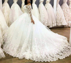 Lace Long Sleeves Tulle Off Shoulder Wedding Dresses Ballgowns