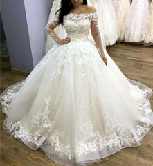 Lace Long Sleeves Tulle Off Shoulder Wedding Dresses Ballgowns
