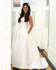 A-line Sleeveless Sweetheart Bow Sashes Wedding Dresses 2018