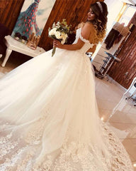 Graceful  Sweetheart Off Shoulder Tulle Ball Gowns Lace Appliques Wedding Dresses