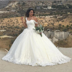 Graceful  Sweetheart Off Shoulder Tulle Ball Gowns Lace Appliques Wedding Dresses