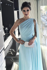 One Shoulder Nude Back Long Chiffon Evening Gowns 2019 Prom Dresses