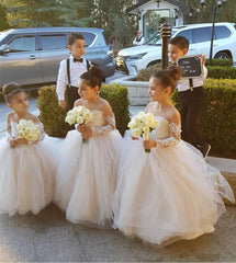 Illusion Neckline Bow Back Ball Gowns Flower Dresses Lace Appliques