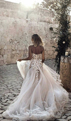 Lace Embroidery Sweetheart See Through Corset Tulle Wedding Dresses 2019
